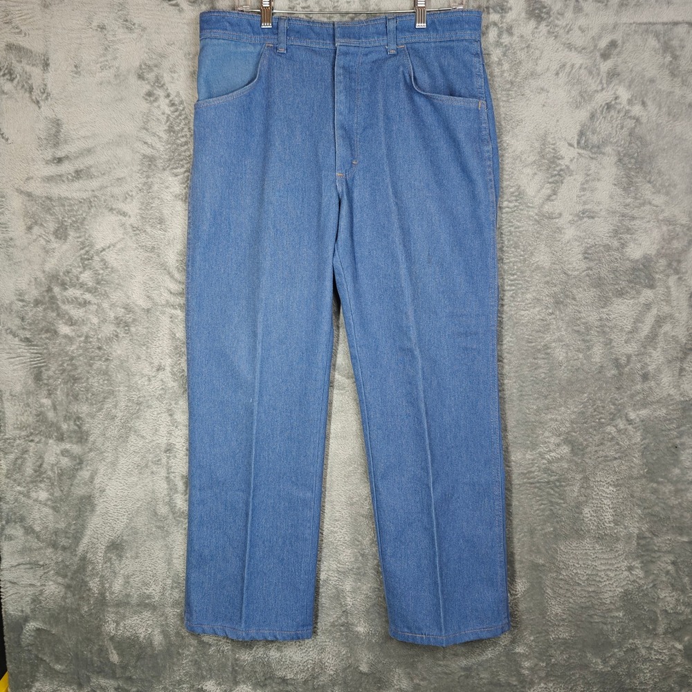 70s Vintage Sanforized Wrangler Elite Jeans Mens 36x29 LT Blue Denim Made in USA